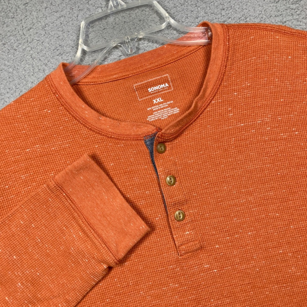 Sonoma Waffle Knit  Henley Shirt Mens XXL Orange Long Sleeve Rugged‎ Outdoor